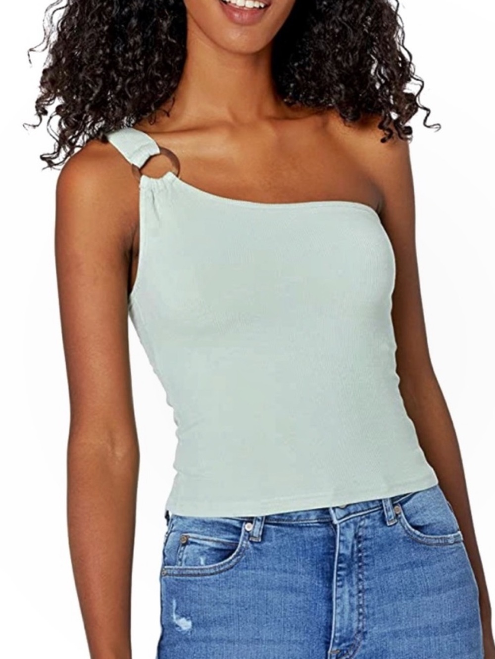 BB Dakota One-Shoulder Ribbed Tank Top with Ring - Cream